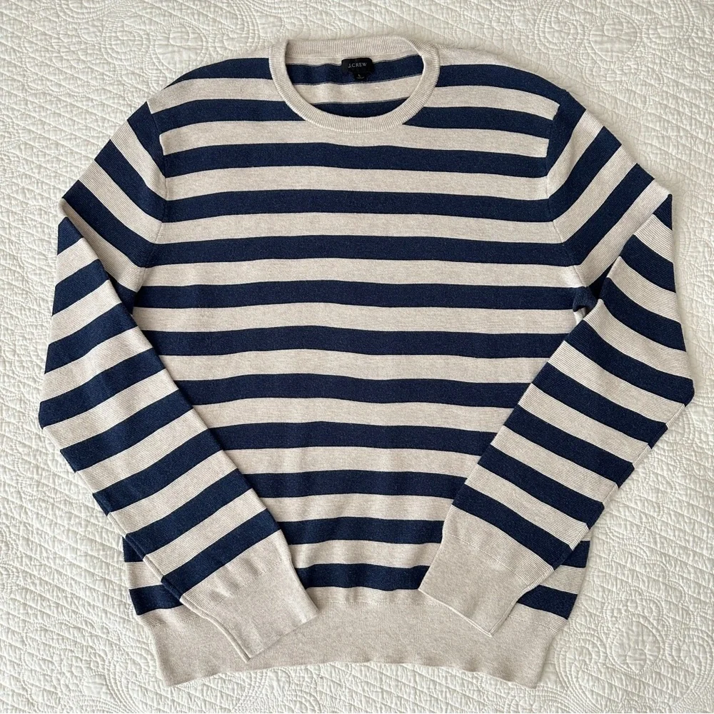 J.Crew Men's Striped Crewneck Sweater 100% Cotton Size Large K3602